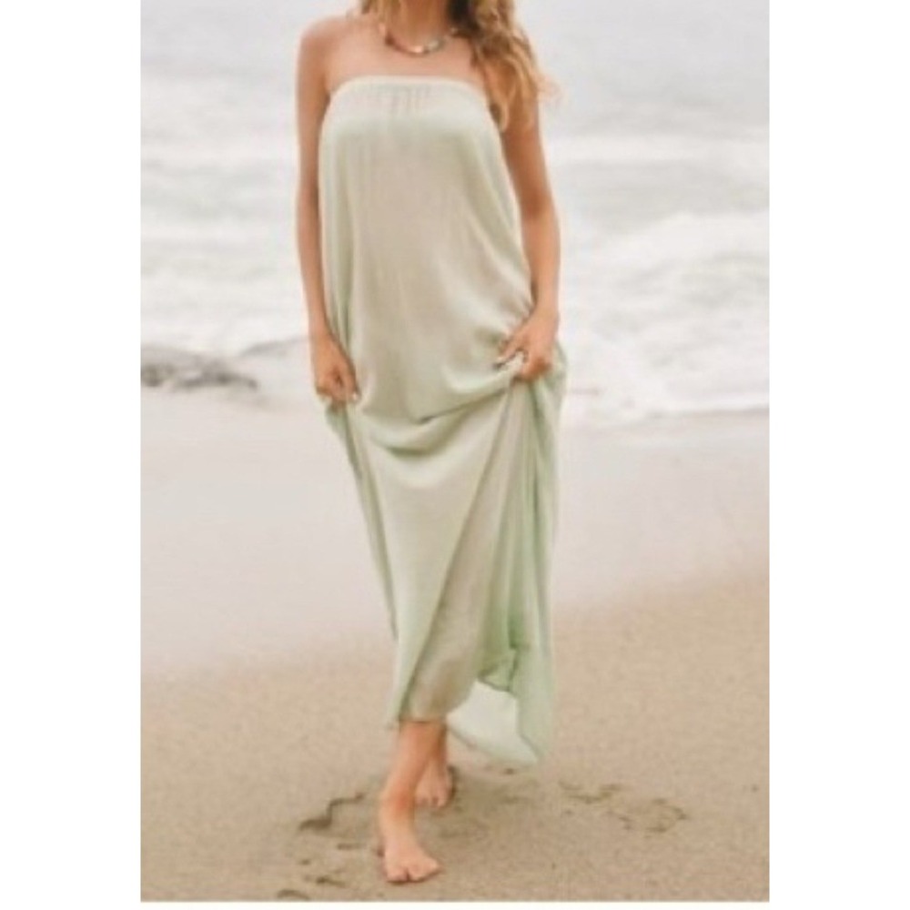 Celandine Anthropologie Sea Green Cotton Gauze Strapless Maxi Dress Sz L NWT